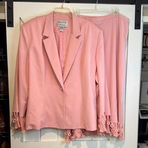 Vintage Pink Fringe Hem Blazer & Skirt by